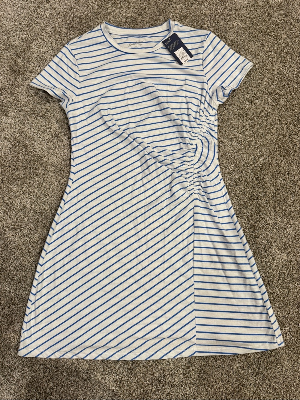 Universal Thread White and Blue Striped Side-Ruched Tee Dress